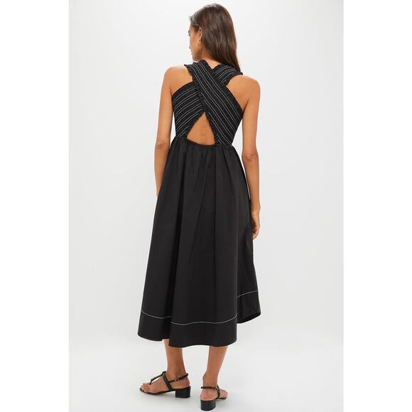 GANNI Black Washed Stretch Cotton Smock Midi Dress Size 4 NWT Retail $325 - Picture 2 of 7